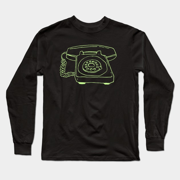 Sketchy Old Retro Rotary Phone - Green Line Long Sleeve T-Shirt by callingtomorrow